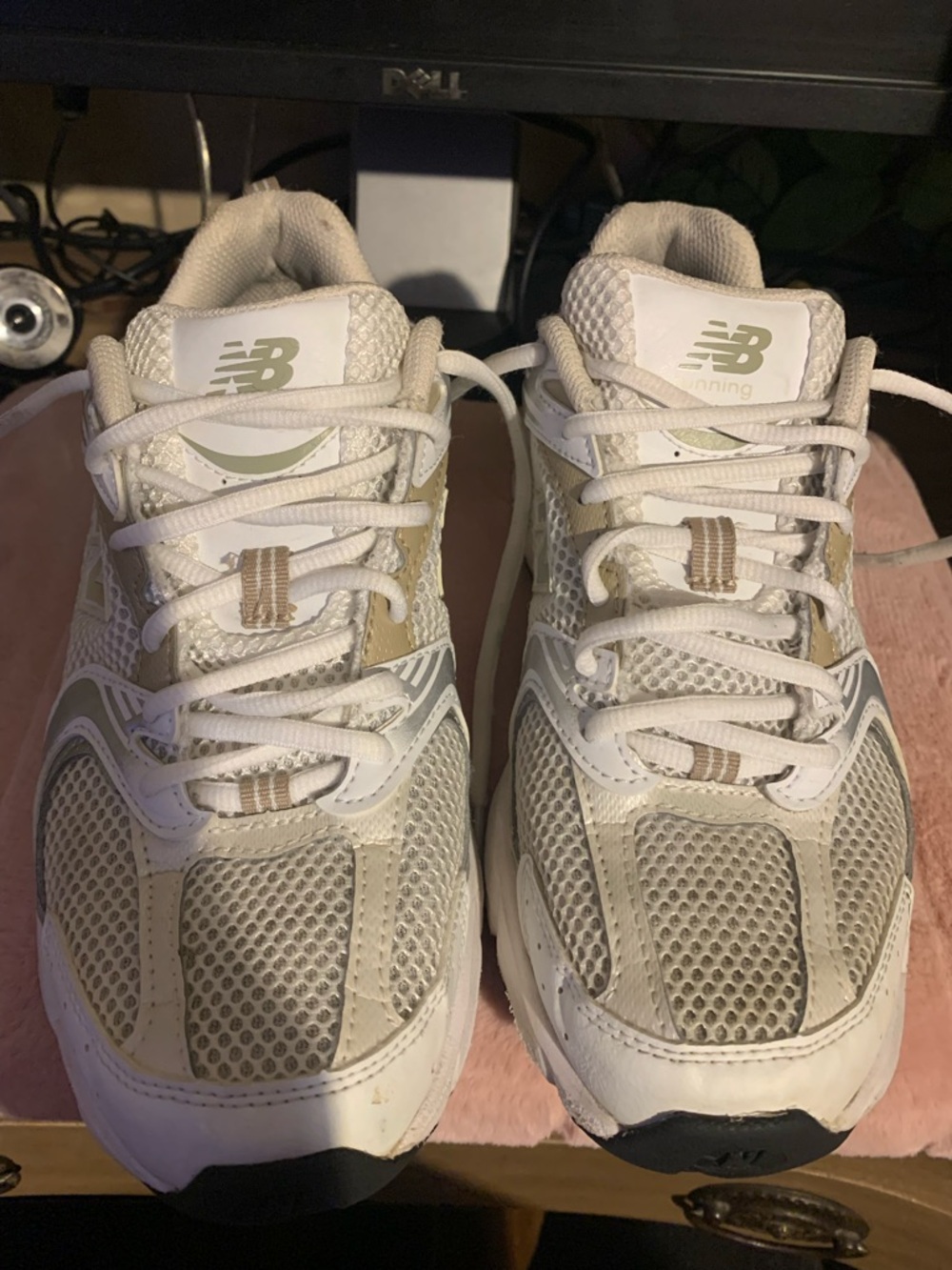 New Balance White Cream Mesh Running Sneakers